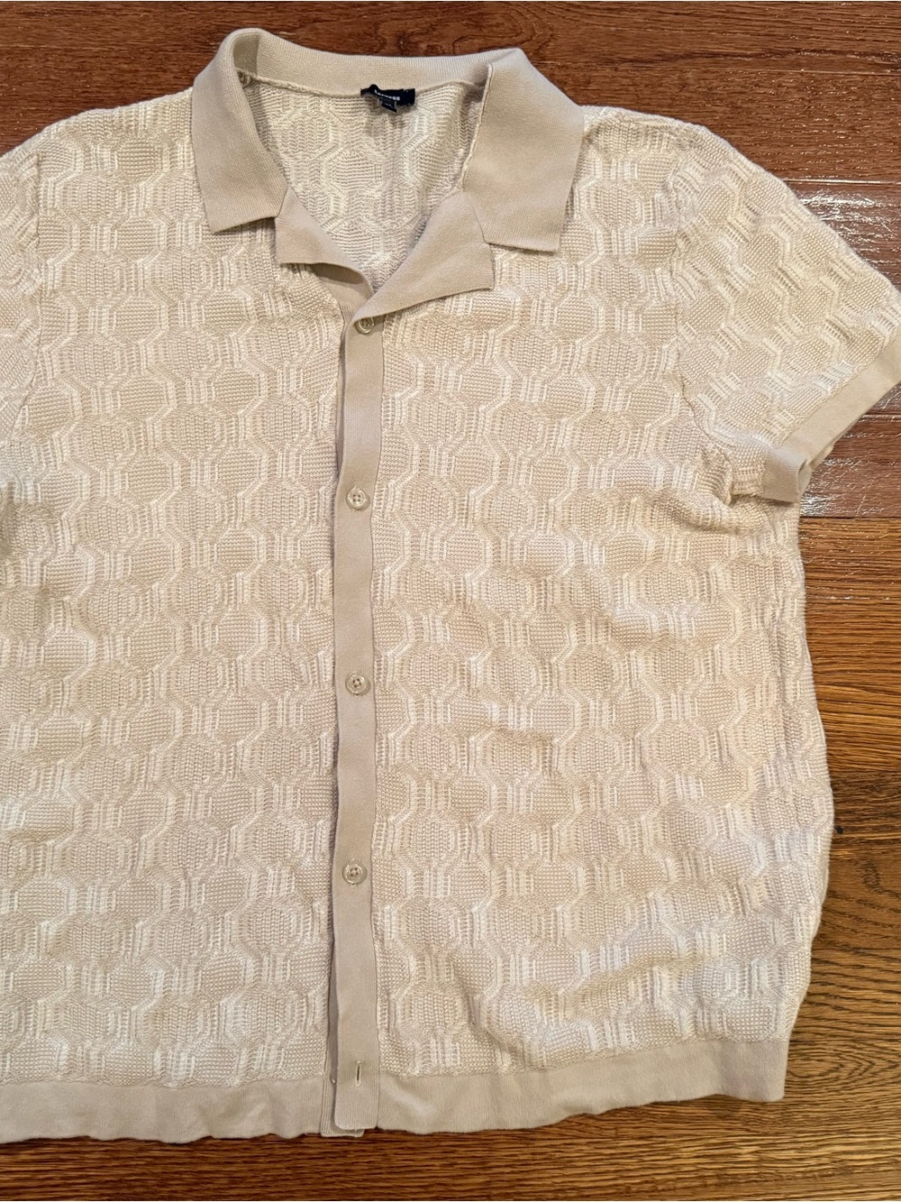 Express Cream Textured Short-Sleeve Button Polo